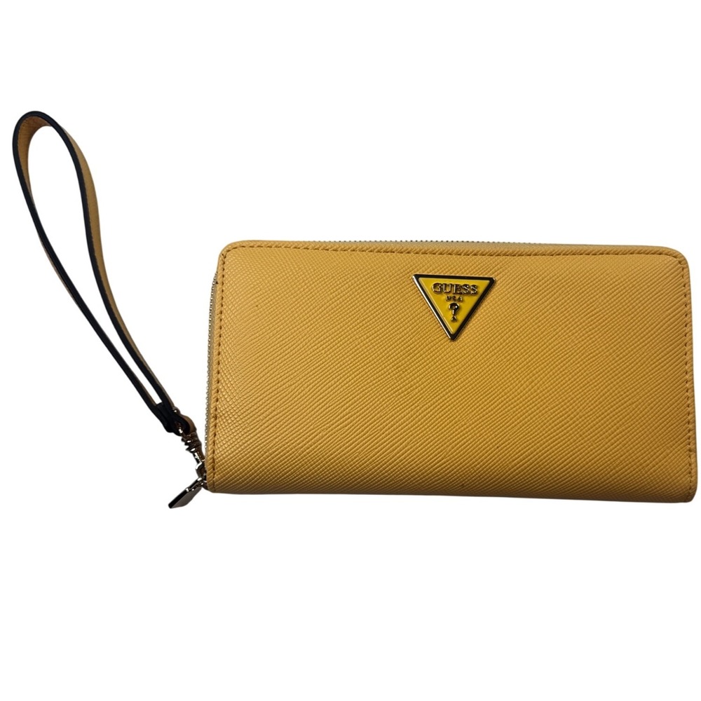 Guess Eco Alexis Mustard Yellow Saffiano Zip Around Wristlet‎ Wallet  Multicard